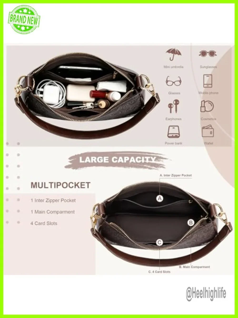 Vintage Cherry Hobo Shoulder Bag Crossbody Clutch PU Leather Keychain